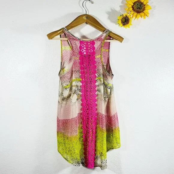 Patreons Of Peace Floral Animal Print Multi-pattern Sleeveless Blouse Size Med - Picture 4 of 7